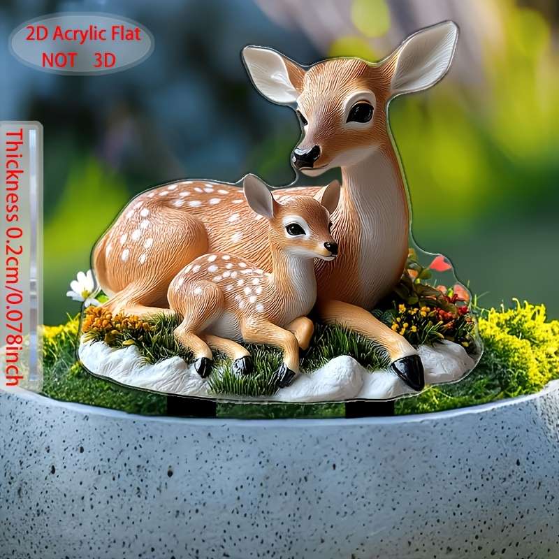 1pc 2D Flat   Printing   Contemporary Crystal Deer Mother and Deer Cub Garden Stak