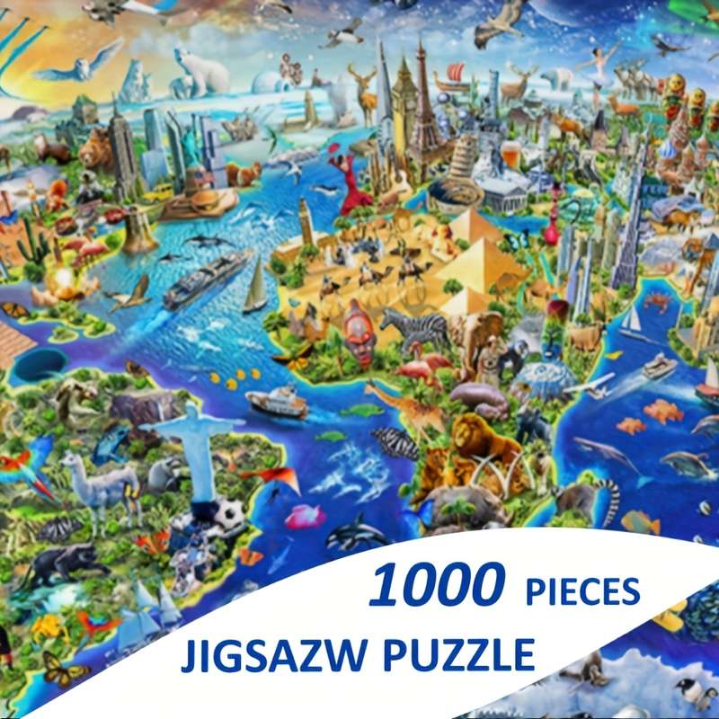 1000pcs World Landmarks Jigsaw Puzzle Large 50.04x70.1cm Dustproof Paper Puzzle Id