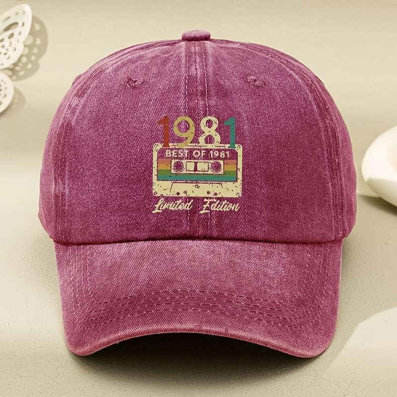 1pc Vintage 1981 Retro Cassette Tape Baseball Cap Black Washed Distressed Design with Adjustable
