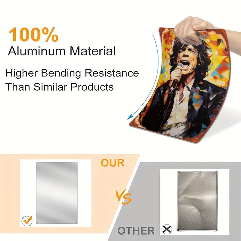 1pc 2D  of Retro Music Poster Mick Jagger Aluminum Metal Sign 20.32X30.48 cm Resistant to W