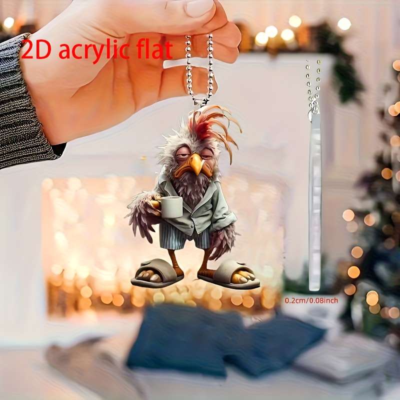 1pc 2D Flat   Chick Decorative Pendant Car Interior Rearview Mirror Decoration Pendant Sui