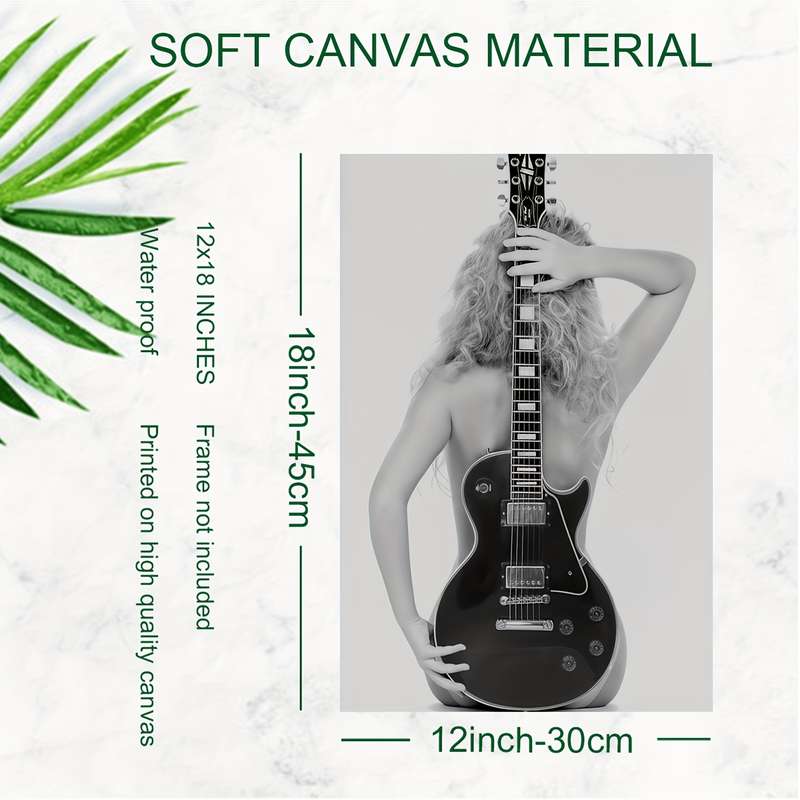 1pc Vintage Gibson Guitar Canvas Art Print Frameless 30.48x45.72 cm Poster Black White Music-I