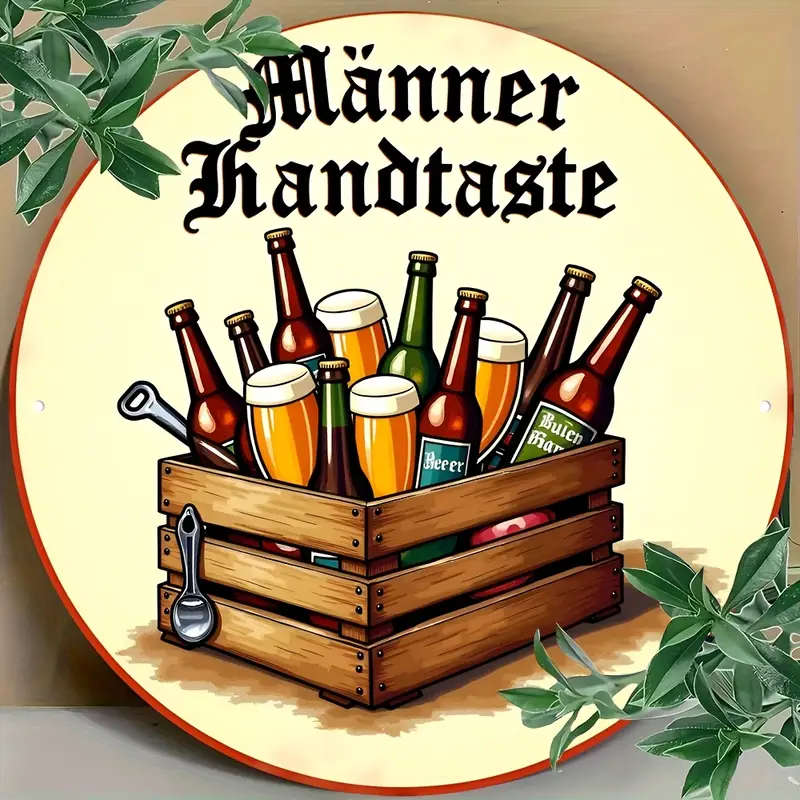 1pc Vintage Beer Maiden Handtaste Aluminum Wall Sign 20.32x20.32cm Round Festive Art Decor for Indoo