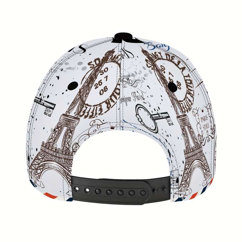 1pc Lightweight Quick-Dry Baseball Cap with Eiffel Tower Postmark Design Sporty Polyester Runni