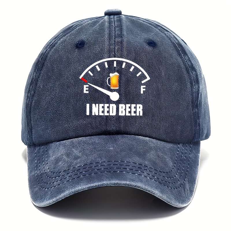 1pc Beer Theme Washed Cotton Baseball Cap Adjustable Hat For Men And Women