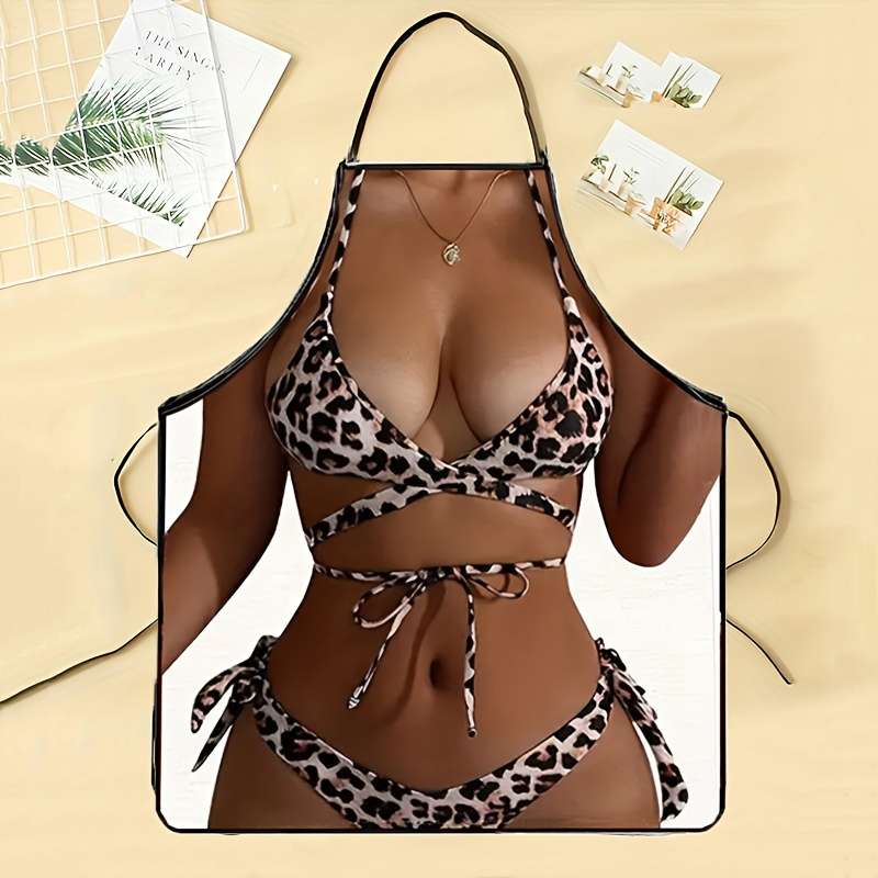1pc Leopard Print Sexy Bikini Apron for Women 100% Polyester Woven Fabric 150g m? Stylish W