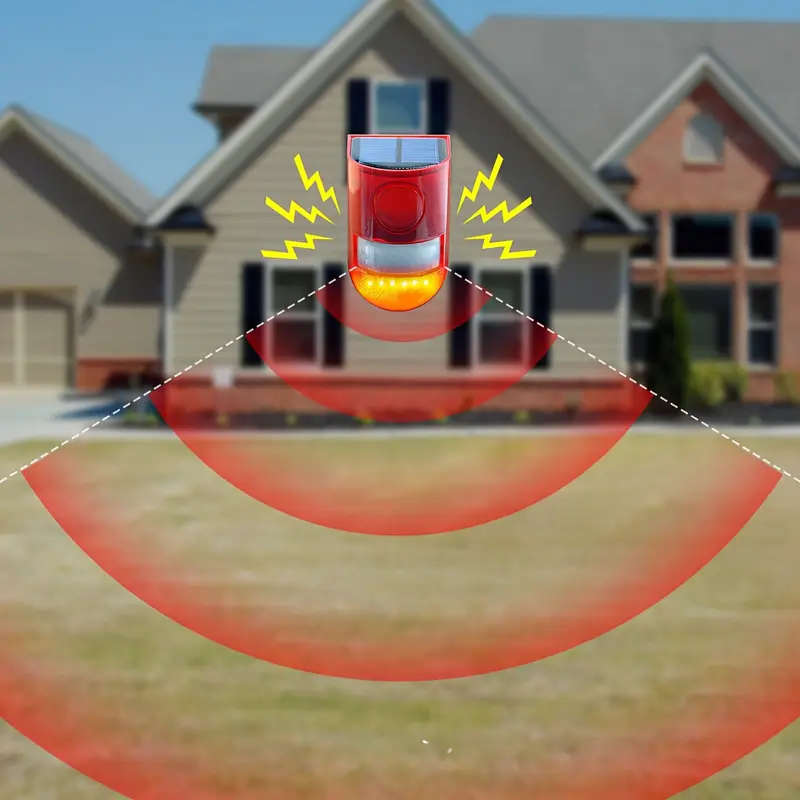 Solar Alarm Lamp - 129dB Outdoor Security Siren with Motion Sensor, 6 LEDs Flash Warning Strobe, IP