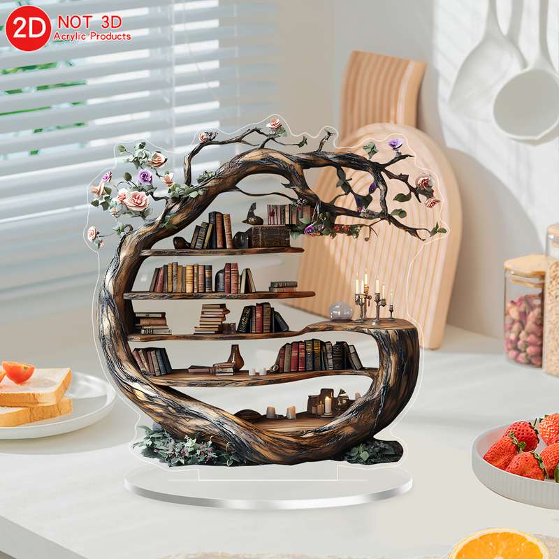 1pc 2D Flat  Elegant Spring Forest Tree of Life Acrylic Decoration with Wooden-Texture Design Ver