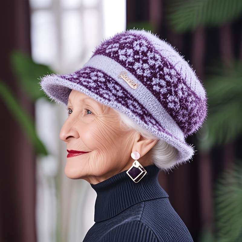 1pc Women'S Fashion Winter Knit Beanie Cap with Earflaps Comfortable Stretch Fleece-Lined Wa