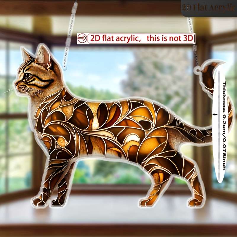 1pc 2D Flat  Acrylic Cat Sun Catcher Decoration Charming Hanging Tiger Stripe Cat Design Animal T