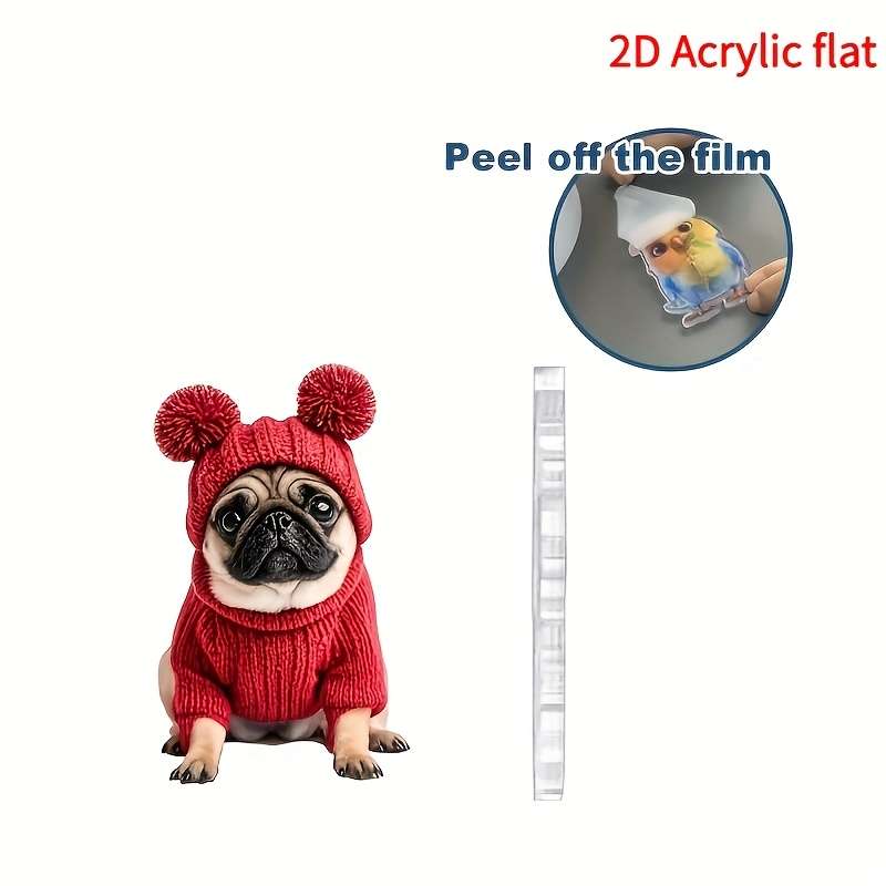 1pc 2D Flat  Keychain Keychain  Cute And Charming Pug Acrylic Keychain Fashion Animal Pendant