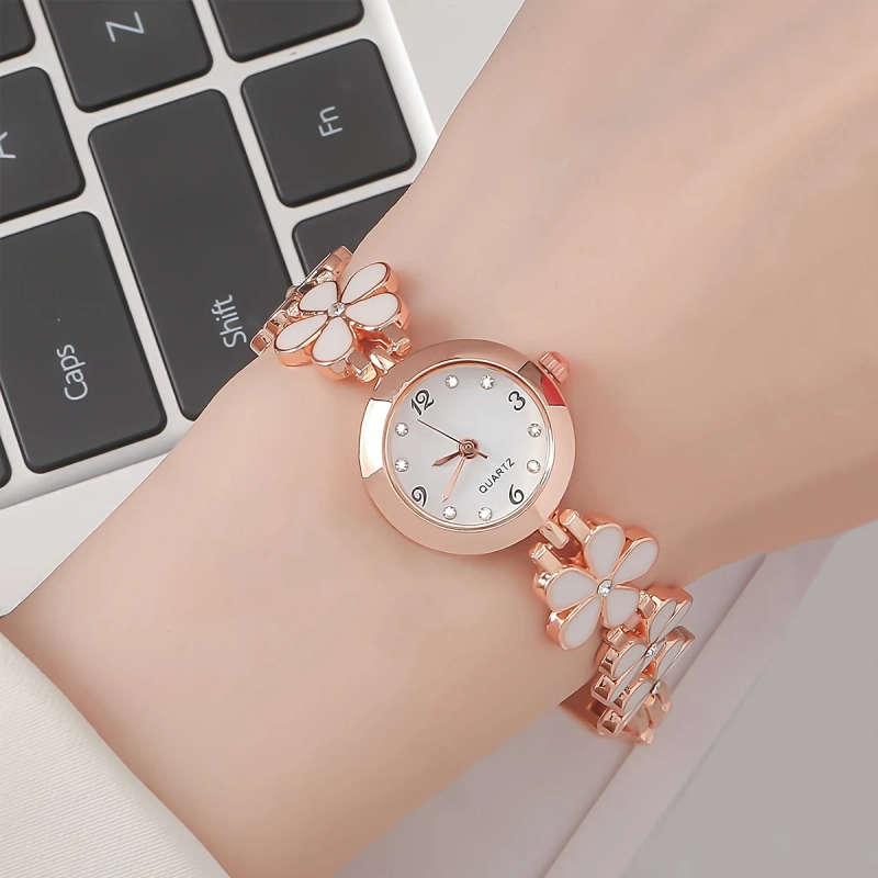 1pc Elegant Women's Quartz Watch with Rhinestone Accents Cute Plum Blossom Design Zinc Alloy Band