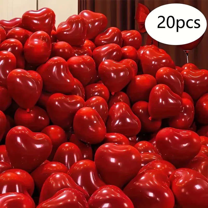 20 Red Heart-Shaped Balloons