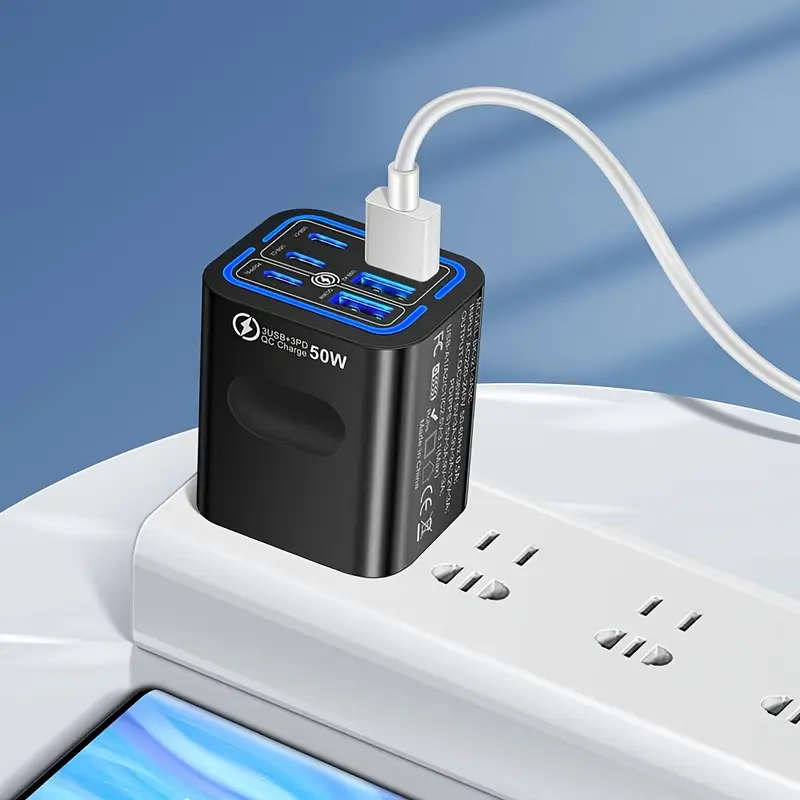 1pc USB C Charger Multiple USB C Charge Plug 50W 6 Port USB C Quick Charger for iPhone 15 14 13 12