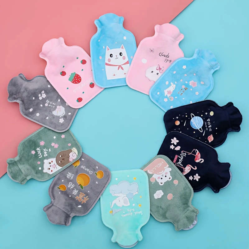1pc Mini Cartoon Faux Plush Portable Hot Water Bottle PVC Material No Battery Required Ideal