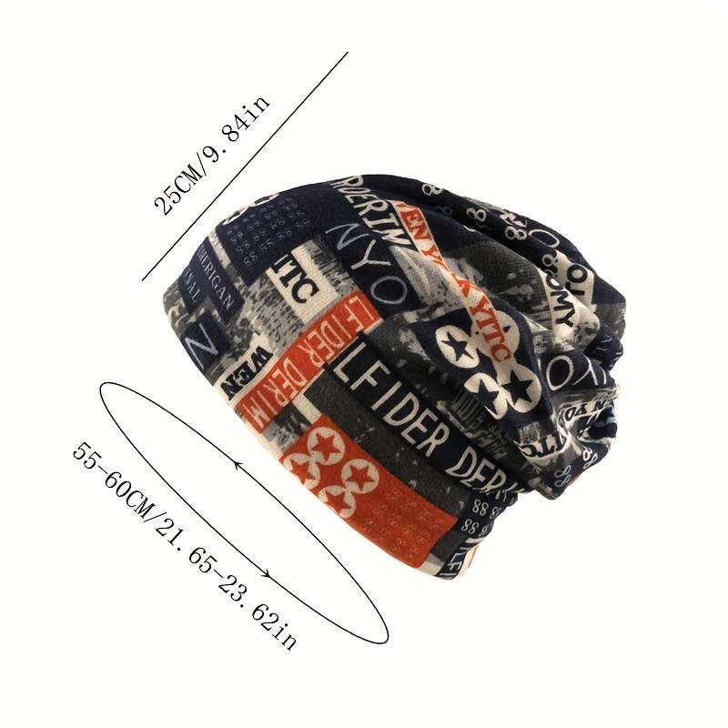 1pc Unisex Printed Beanie Hat Scarf Casual Style High Stretch Polyester with Elastane Light
