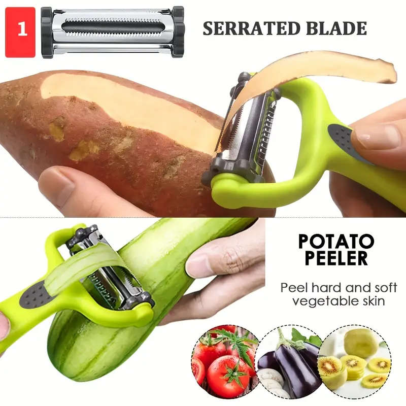 1pcs 3in1 Rotary Peeler Fruit Vegetables Cabbage Graters Salad Carrot Potato Slicer Kitchen Multifun