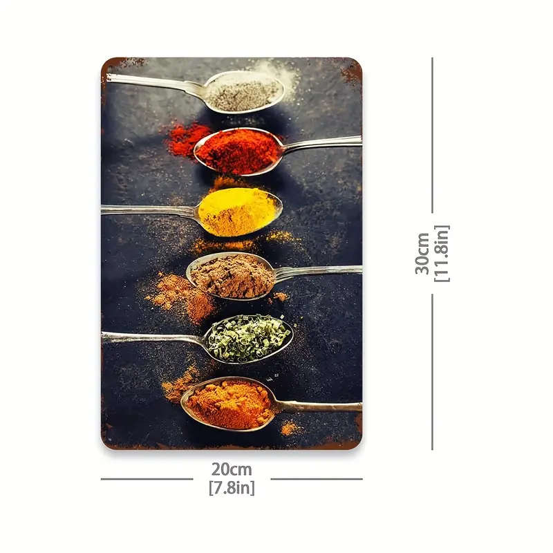 1pc Vintage Kitchen Spice Poster Spoon Metal Tin Sign Rectangular Aluminum Wall Art for Home Restaur
