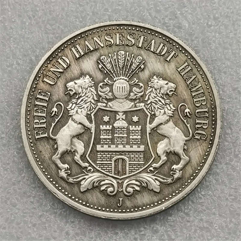 1896 J German Hamburg 5 Mark Silver Relica Coin