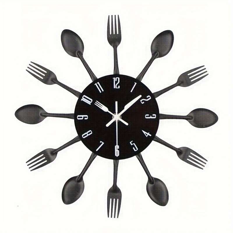 1pc Creative Golden Metal Wall Clock Kitchen Utensils Spoon Fork Wall Decoration Clock Ideal De