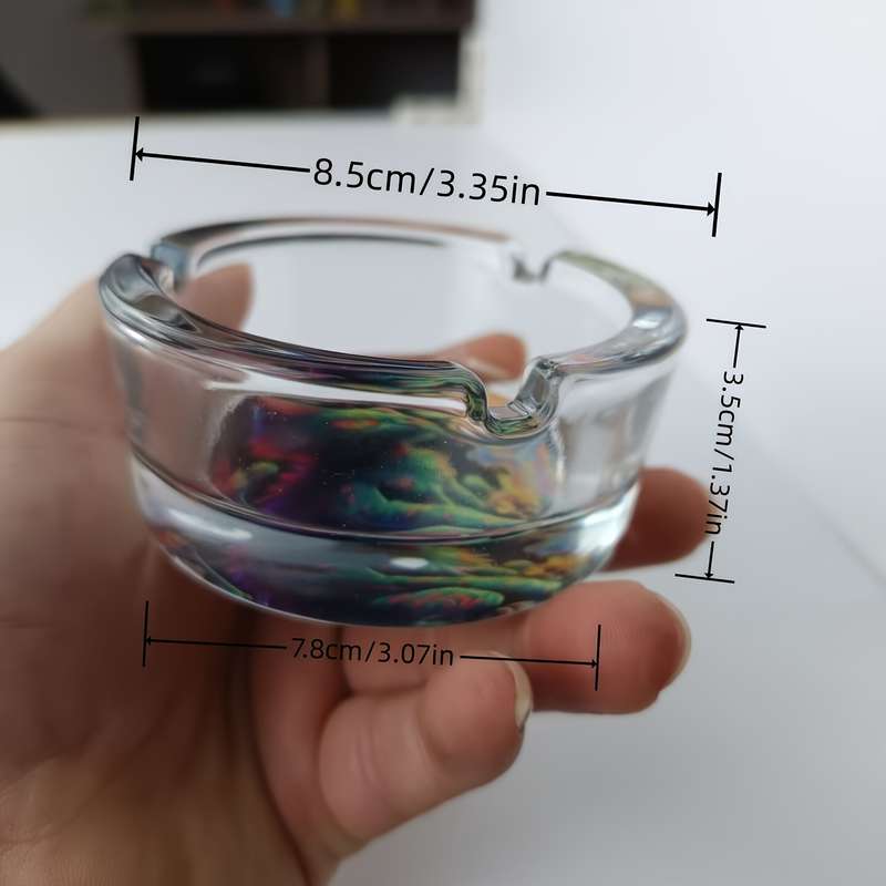 1pc Creative Round Glass Ashtray with Cute Teddy Bear Design Vibrant Colors Whimsical Artwor