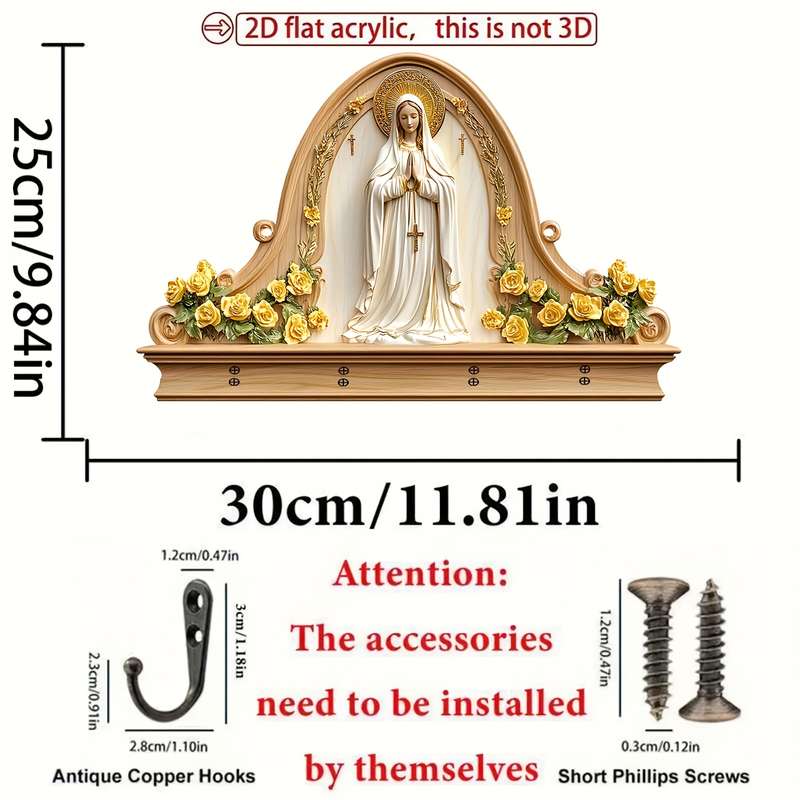 A Simple And Colorful Wooden Key Holder Featuring a Religious Prayer Equipped with Four Metal Hooks