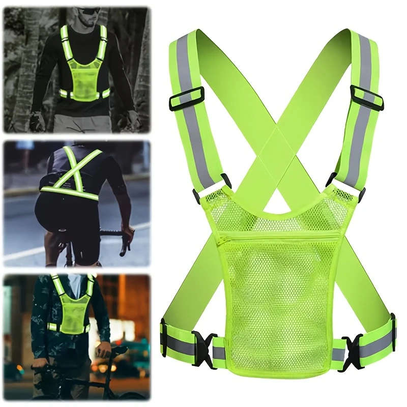 1pc Safety Reflective Vest Reflective Gallus High Visibility Reflective Safety Vest with Pocket Adju