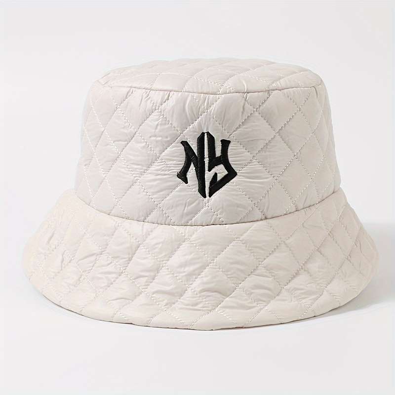 1pc Unisex Fashion Embroidered NY Letter Bucket Hat Lightweight Adjustable Sun Protection Fish