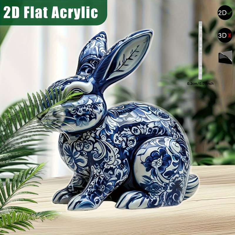 1pc 2D Flat   Acrylic Printed Ceramic Rabbit Desktop Decoration Wall and Tabletop Decor Cl