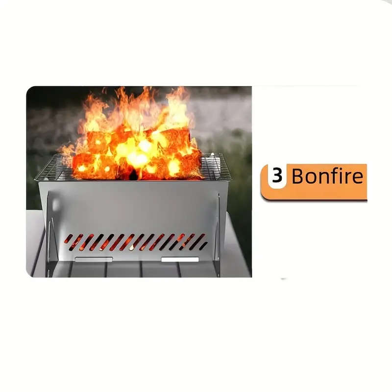 1pc Portable Stainless Steel Folding Campfire Grill Heater Lightweight Outdoor Fire Pit with Foldabl