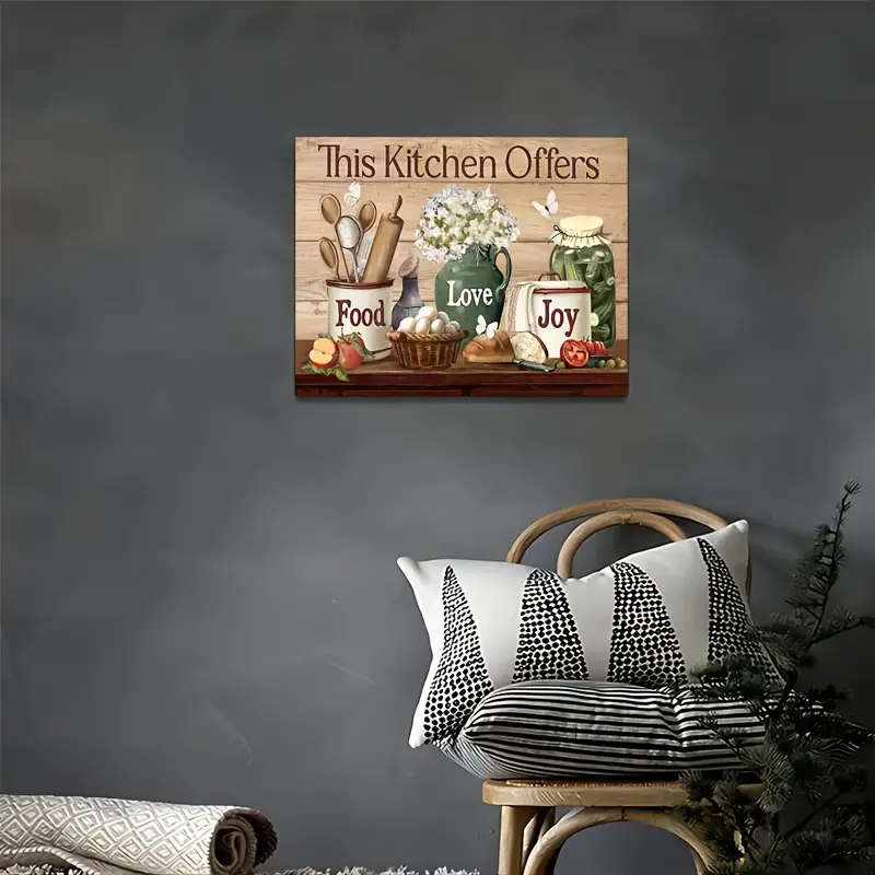 1pc Rustic Farmhouse Kitchen Wall Art Wooden Framed Canvas Print with Animal Design Perfect for Livi
