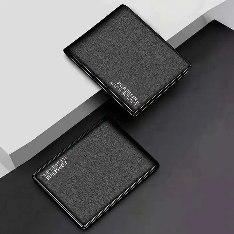 1pc Men'S Slim Casual Faux Leather Wallet Short Bifold with Multiple Card Slots Large Capacity Trave