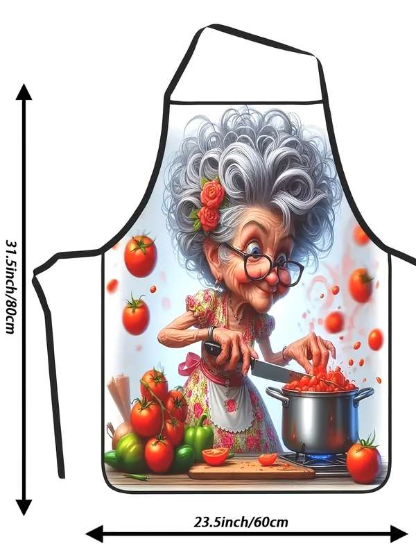 1pc Grandma Tomato Cooking Apron Soft Polyester Chef Apron with Adjustable Ties 59.69x80.01