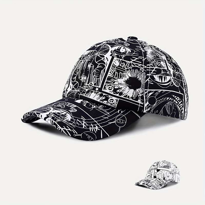 1pc Trendy Men's Graffiti Baseball Cap Black White Abstract Design Lightweight Sun Protect
