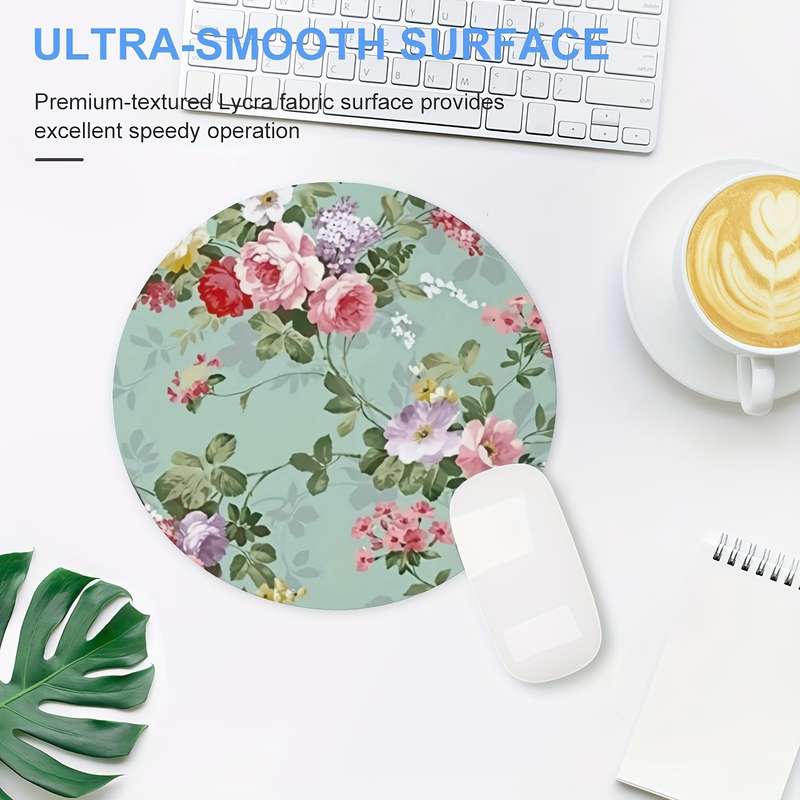 1pc Trendy Desk Ergonomic Floral Mouse Pad for Women and Girls Non-Slip Washable Rubb
