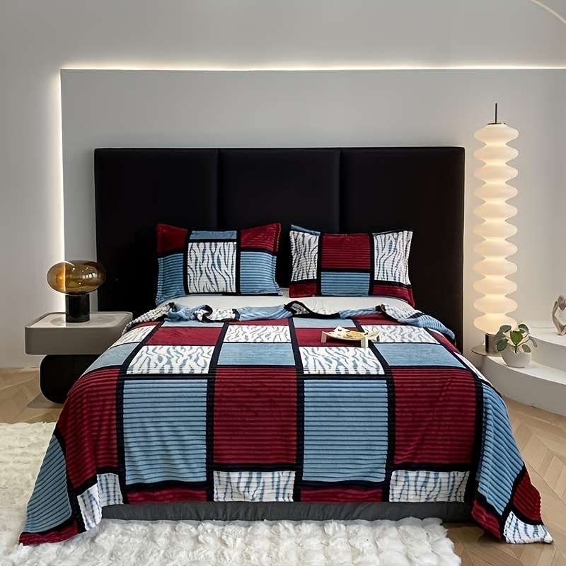 1ps Blanket Color Red And Blue Grid size 70x100