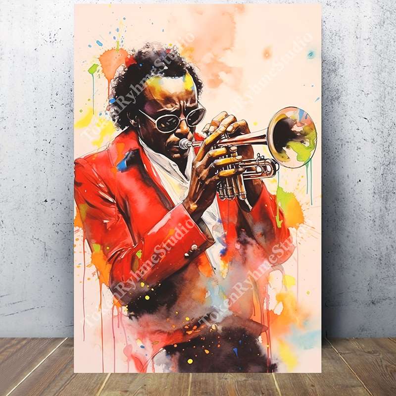 1pc  Miles Davis Frameless Canvas Print 30.48x45.72cm Jazz Musician Wall Art Vibrant Colorfu