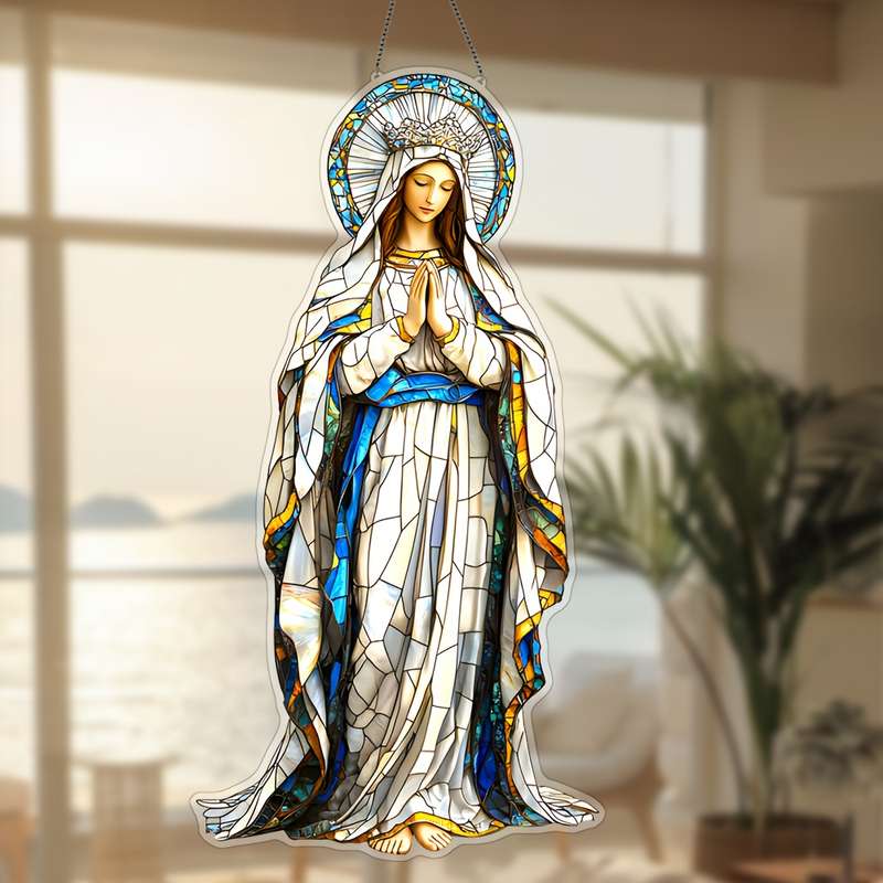 1pc 2D Flat  Virgin Mary SunCatchers  Acrylic Colored 22.86 cmX 18.8cm for Birthday Garden