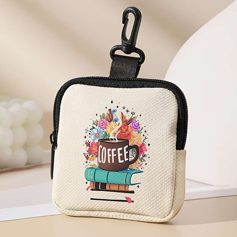 1pc Chic Coffee Book Floral Mini Organizer Pouch Multi-Functional Coin Key and Essentials Wal