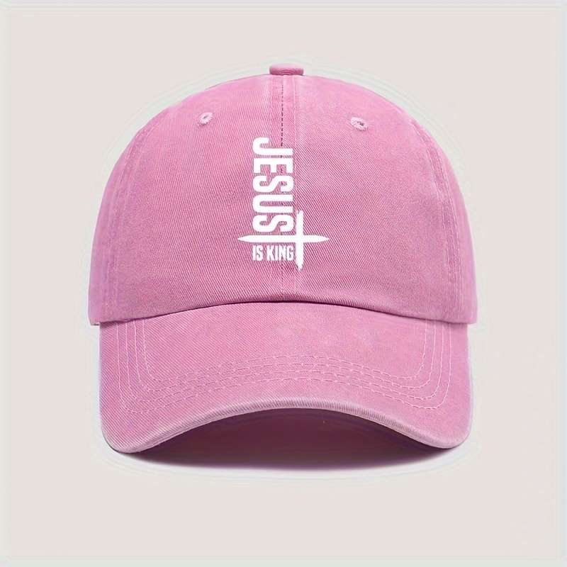 1pc Jesus Is King Print Unisex Baseball Cap 100% Cotton Washed Denim Adjustable Dad Hat with Lightw