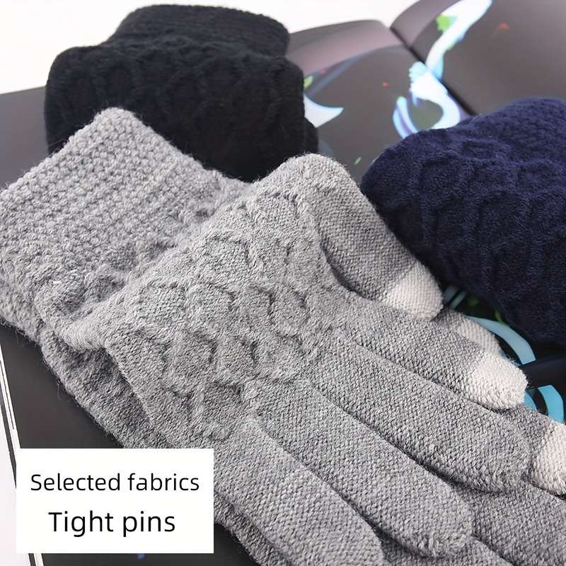 3 Pairs Mixed Black Gray Navy Blue Warm Gloves