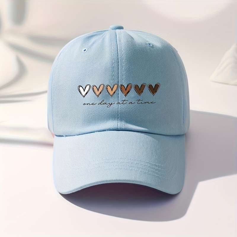 1pc Heart Printed Baseball Cap Breathable Adjustable Golf Hat with Curved Brim Summer Fashion Sun