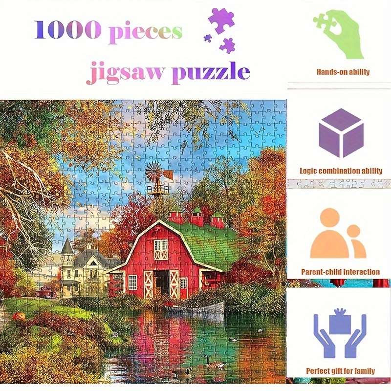 1000pcs Autumn Countryside Scenery Jigsaw Puzzle Cardboard Square Pieces Challengin