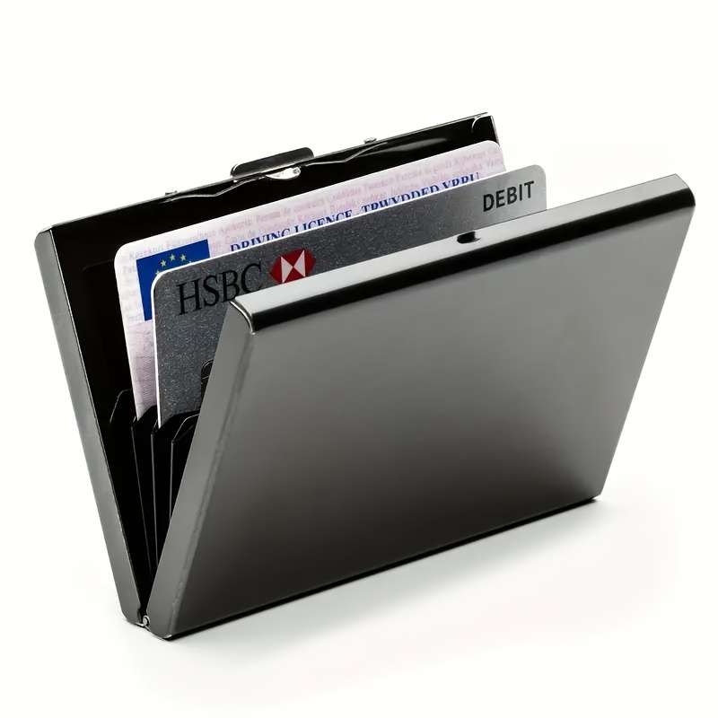 1pc Premium Stainless Steel RFID Blocking Card Holder for Men C Sleek Black Metal Wallet with Multi