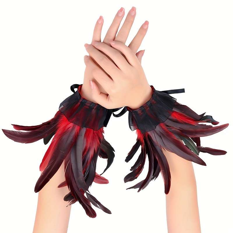 1 Pair Rose Red Feather Lace Hand Gloves