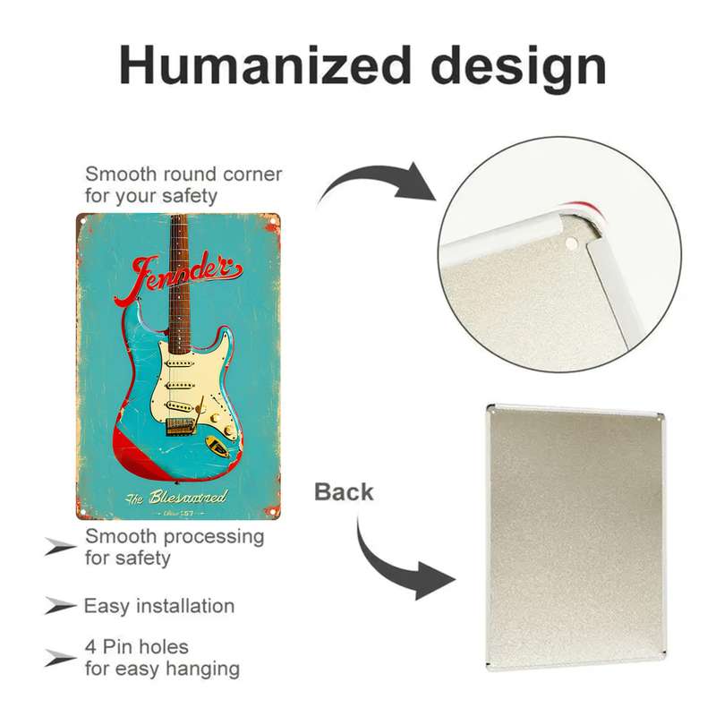 1pc 2D Flat  Vintage Fender Guitar Metal Wall Art 20.32x30.48 cm Retro Poster with Fender