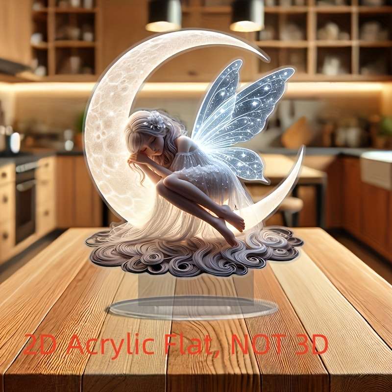 1pc 2D Flat  Home Ambiance Enhancer  Elegant Moon Fairy Acrylic  Tabletop Decor Vintage Style wi