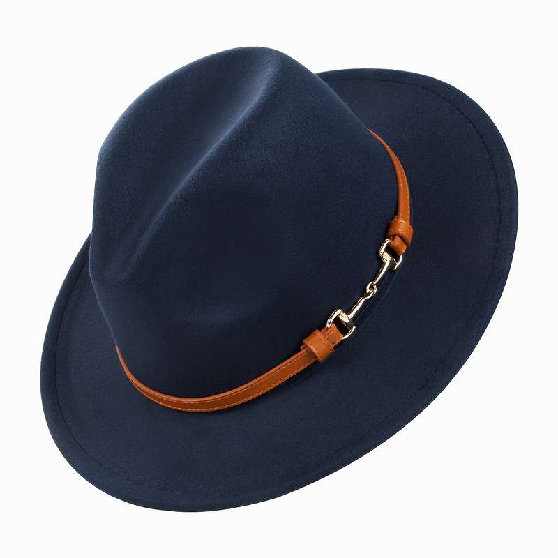 1pc Stylish Unisex Jazz Hat With Detachable Belt Buckle British Retro Design With Large Brim And