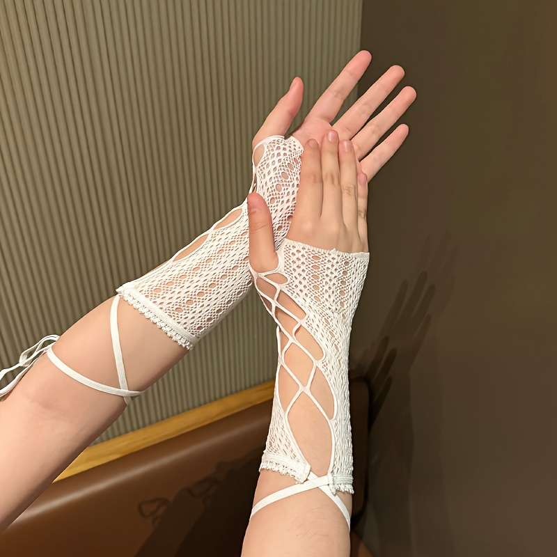 1 Pair 2Pair Lace And Fishnet Long Gloves