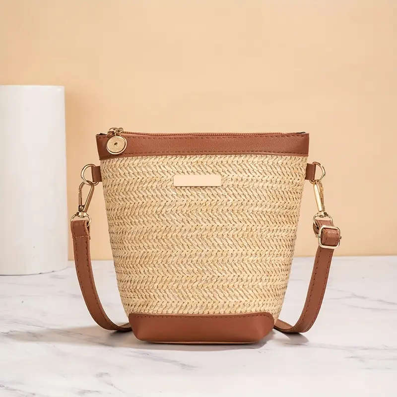 1pc Woven Crossbody Bag for Women Faux Leather Geometric Quilted Pattern Polyester Lined